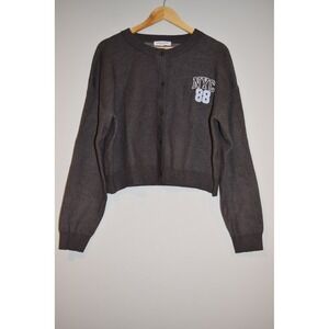 Grayson Threads NYC Bear Cardigan Women XL Grey NEW Cropped Graphic Knit Sweater